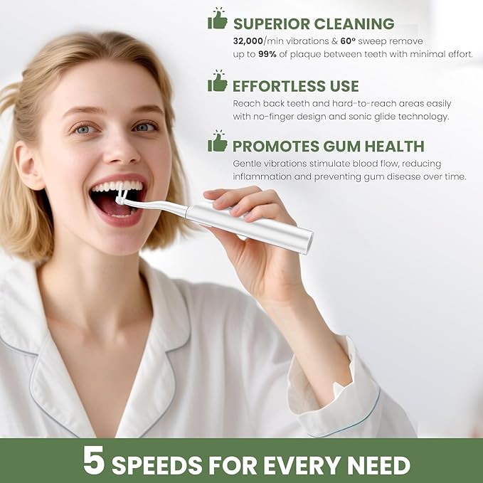 Electric Flosser for Teeth, Water Flosser Alternative with 5 Speeds + 54 Refill Heads, 5X Cleaning & 60 Day Battery Life, Oscillation Gliding for Sensitive Gum Care, Dentist Recommended -White