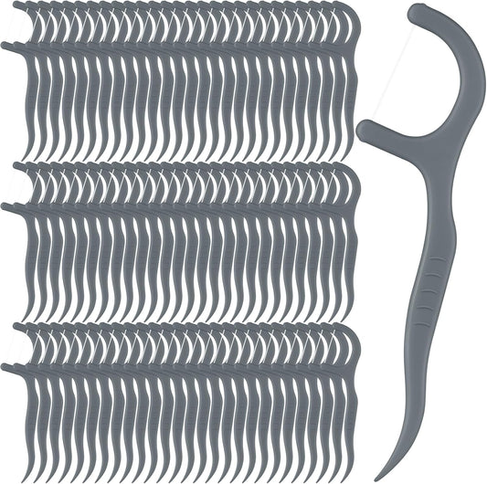 Baderke 200 Count Floss Picks Bulk Non Breakable Tooth Picks Flosser Dental Floss Sticks for Adults Teeth Cleaning Dental Flossers for Family Pack Travel(Grey)
