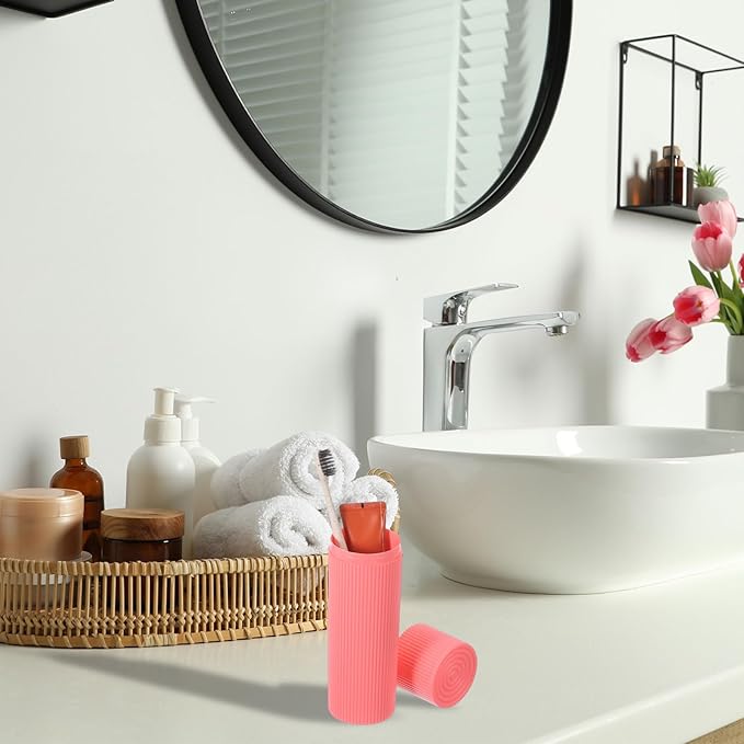 uxcell 2Pcs Travel Toothbrush Case, 7.9x1.2x1.2 Portable Travel Toothbrush Holder with Stripe, Plastic Toothpaste Container for Bathroom, Gym, Business Trip, Camping, Green