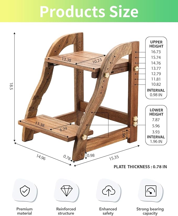 Wooden Step Stool for Kids, Toddler Adjustable Two Step Stool for Bathroom, Toilet Stool for Potty Training Stepping Stool with 300 lbs Capacity (Black Walnut)