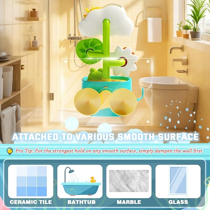 Bath Toys for Toddlers 1-3, Cloud Rain Watering Toy with Rising Frog & Spinning Lotus Leaves, Interactive Sensory Bath Time Fun, Ideal Christmas Shower Gift for Boys & Girls 18M+