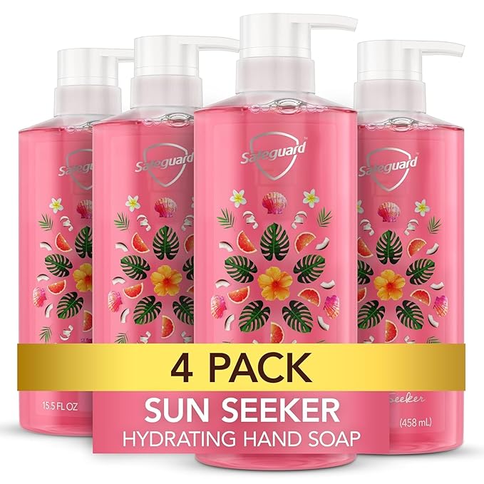 Safeguard Liquid Hand Soap, Micellar Deep Cleansing, Washes Away 99% Bacteria, Made with Natural Moisturizers, Enriched with Skin Conditioners, PH Balanced, Sun Seeker Scent 15.5 oz (Pack of 4)
