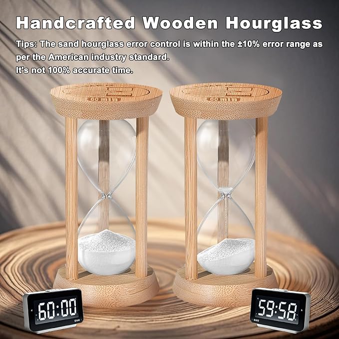 5 Minute Sand Timers, Wooden Mini White Sand Hourglass for Classroom, 5 Min Small Reloj De Arena for Kitchen, Office, Game, Decor