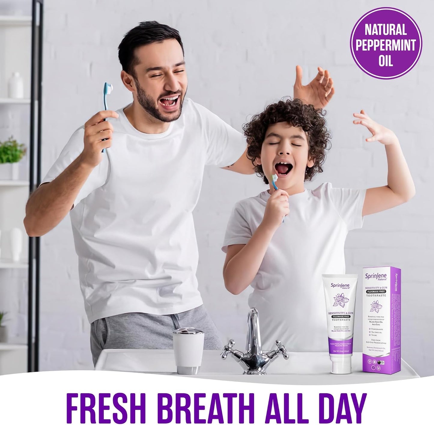 SprinJene Natural Fluoride Free Toothpaste for Sensitive Teeth & Gums – Patented Toothpaste with Black Seed Oil & Zinc – Vegan Dry Mouth Prevention for Fresh Breath – Made in The USA (4 Pack)