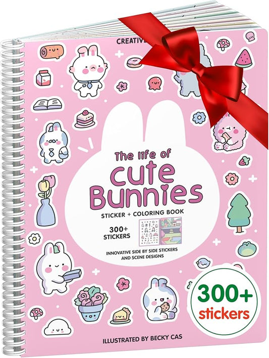 Cupkin Bunny Sticker Book Activity for Kids, Toddler Airplane Travel Essentials, 300+ Bunny Stickers for Kids + 8 Scenes and Coloring Book Pages, Stickers for Toddlers, Crafts Ages 2-8