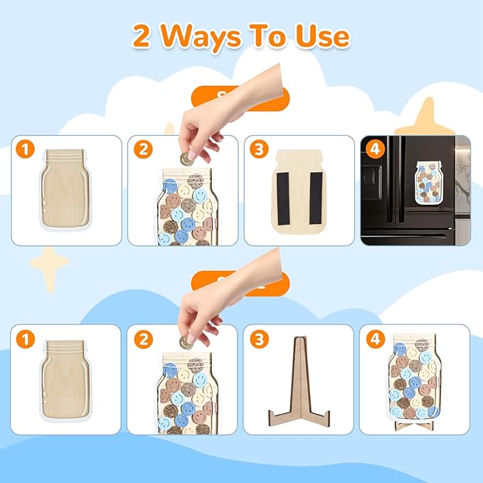 Reward Jar for Kids – Magnetic Wooden Behavior Chart and Incentive Jar with 25 Tokens, Stickers, Stand & Magnet – Positive Reinforcement Tool for Home, Toddlers or Classroom (Smiley – V1)