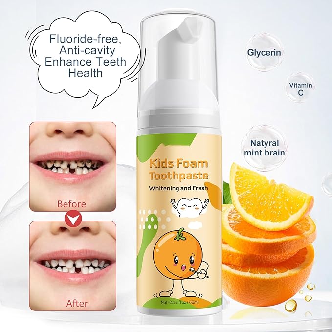 Foam Toothpaste Kids, Kids Foam Toothpaste, Toddler Toothpaste with Low Fluoride for U Shaped Toothbrush, Children Oral Cleaning for Ages 3 Plus (4PCS, Watermelon+Strawberry+Blueberry+Orange)