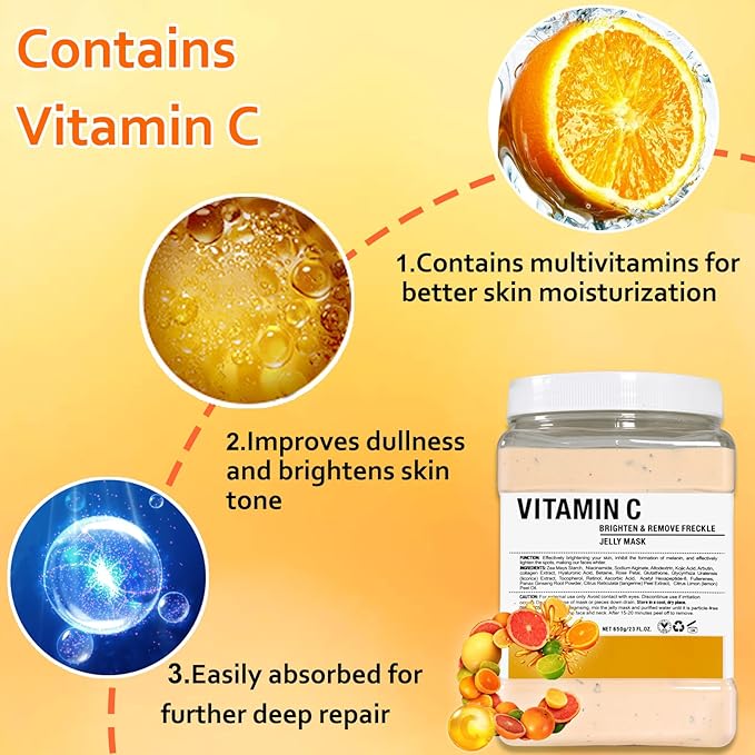 Jelly Mask Powder For Facials,Vitamins C Jelly Face Mask,Professional Peel Off Face Mask Powder For Fight Fine Lines Brightening&Nourishing to Your Skin,Rubber Mask,DIY Spa 23 Floz