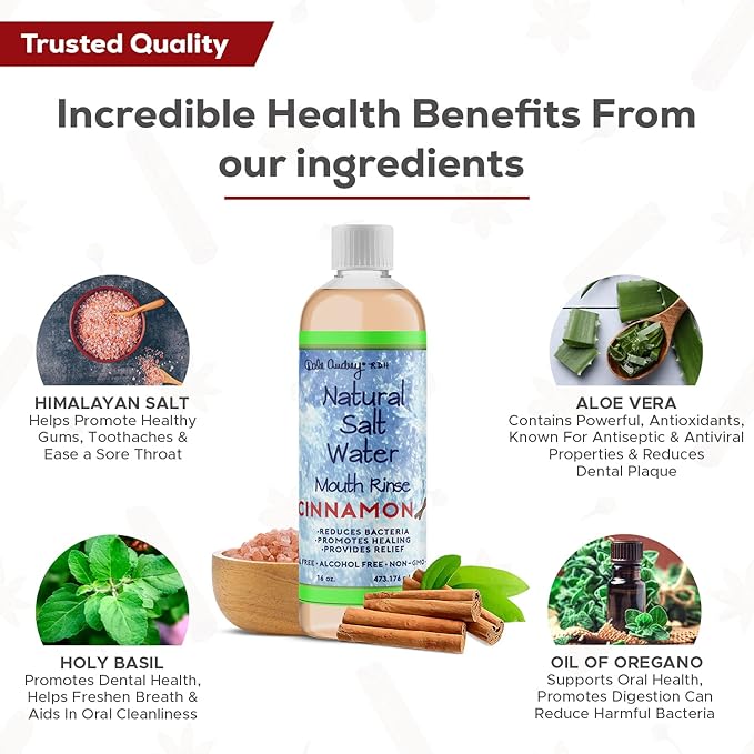 Oil Pulling Rinse & Salt Water Oral Mouth Rinse | Organic Cinnamon Sesame Oil | Organic Mouthwash for Teeth Care & Healthy Gums | Teeth Whitening & Gum Care Mouthwash, Vegan Cruelty Free Bundle Pack