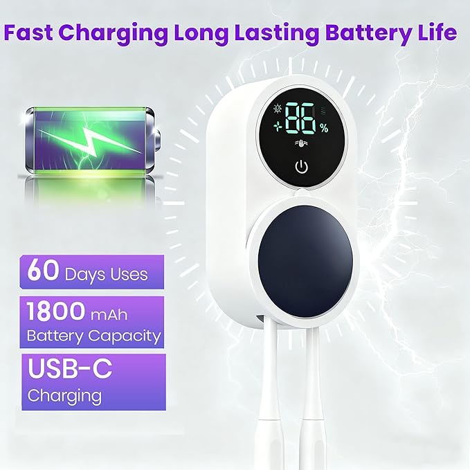 KLUEHOME UV Toothbrush Sanitizer & Holder,Dryer for Bathroom, LED Smart Screen, Cleaning and Air Drying, Mirror Wall Mounted,Fits Most Electric, Manual and Kids’ Toothbrushes