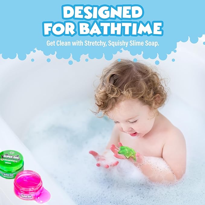 Tub Works® Super Goo Bath Slime™ Kids Soap Bath Toy, 6 Pack | Stretchy, Squishy Slime Soap for Toddler Bath | Fresh, Fruity Scents | Nontoxic | Sensory Fun Kids & Toddler Bath Toys