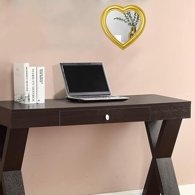 Heart Shape Makeup Mirror Wall Mounted Mirror with Hanging Hole for Home Room Decoration Birthday Gift Valentine's Day Gift for Girl,10.6x10.2inch(Gold)