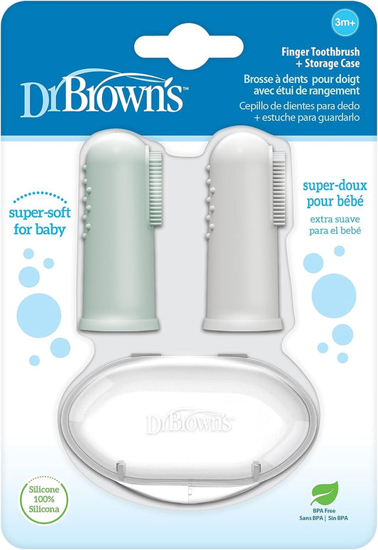 Dr. Brown's Silicone Finger Toothbrush for Baby with Travel-Storage Case, 3m+, Gray and Light Green, 2 Count, (Pack of 1)