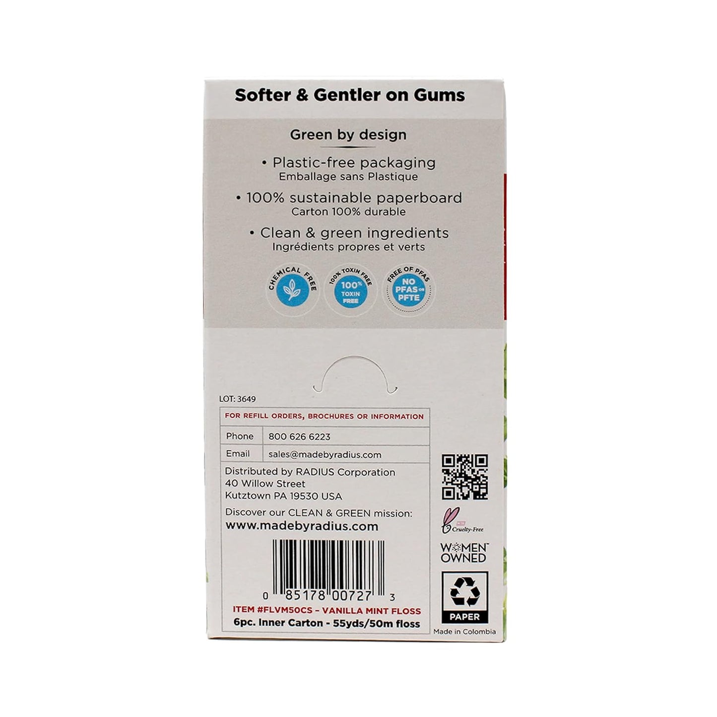 RADIUS Vanilla Mint Dental Floss 55 Yards Vegan & Non-Toxic Oral Care Boost & Designed to Help Fight Plaque Clear - Pack of 3