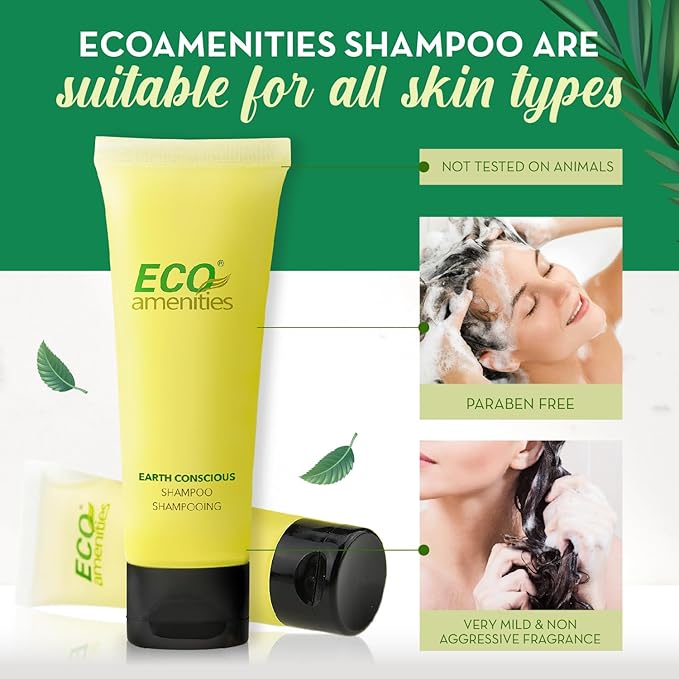 ECO amenities Shampoo Travel Bulk - 1 fl oz (30 ml) - 200 Count Clear Flip Cap Tubes - Hotel Shampoo Bulk Supplies & Eco-Friendly Toiletries - Green Tea Scent