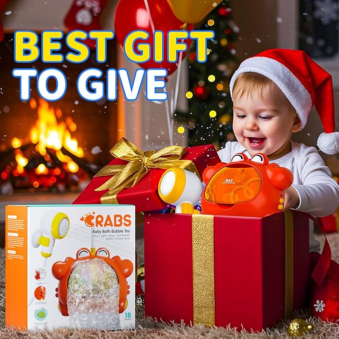 Red Crab Bath Toys for Kids 1-3 & Babies 6-12 Months, Baby Bath Shower Head, Rechargeable Light Up Bubble Machine with Music, Birthday for Toddler Girls Boys (Bathtub Use)