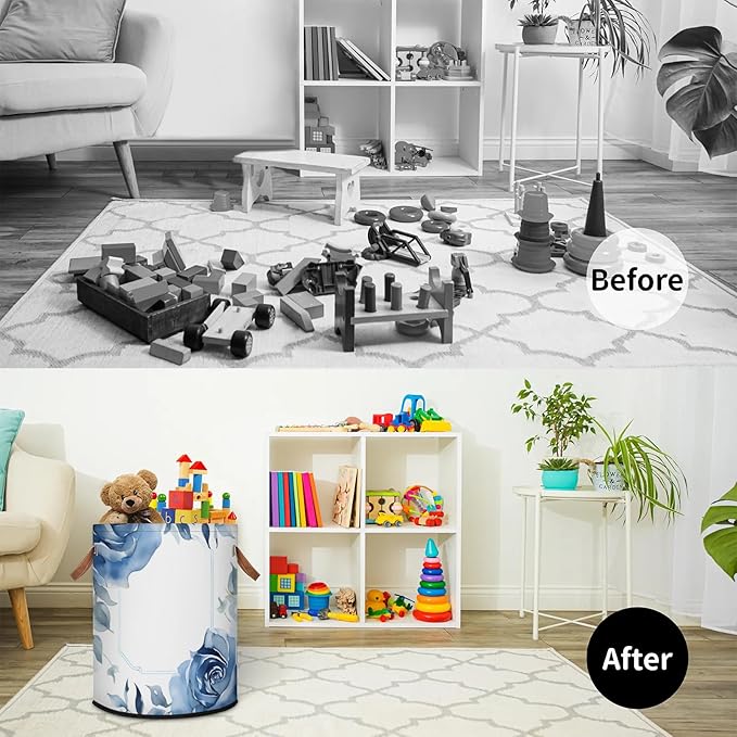 62L Rose Laundry Basket for Clothes Books Toys Adult Kids Rotundity Laundry Hampers Bin for Bathroom Kitchen Hotel