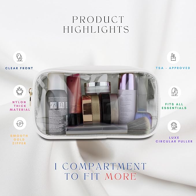 DANCOUR Small Clear Makeup Bag – Mini Pouch for Purse, White Cosmetic Travel Case, Compact Clear Cosmetic Bag, Mini Purse Pouch for Travel