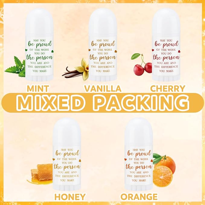50 Pcs Christmas Mini Lip Balm Pack Thank You Gifts Moisturizer Assorted Flavors Beeswax Natural Ingredients Dry Chapped Lip Care Products for Coworkers Women Friend Men (Proud)