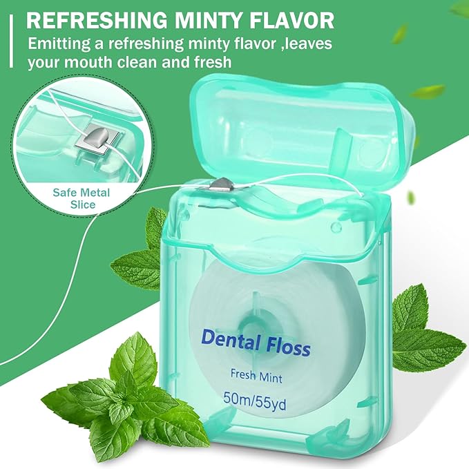 Mimorou 96 Pack Dental Floss Bulk Mint Flavored Floss 50m Each Travel Dental Oral Care for Teeth and Gum Protection(Mint Green)
