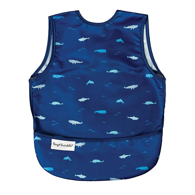 Tiny Twinkle Mess Proof Baby Bib for Boys | Waterproof Toddler Bib for Eating | Baby Apron for Feeding, Machine Washable | Perfect Shower Gift (Ocean Life, 6–24M)