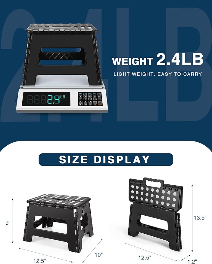 Dyforce 9 Inch Folding Step Stool for Kids and Adults, Collapsible Light-Weight Foot Stools Foldable for Toddler, Kitchen, Bathroom, 300 lb Capacity (Black)