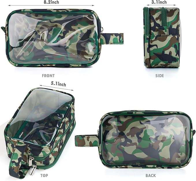 Dinosaur Kids Toiletry Bag for Boys, Travel Clear Toiletry Bag for Little Young Boys Waterproof Hanging Wash Bag Toddler Traveling Toiletries, Camo