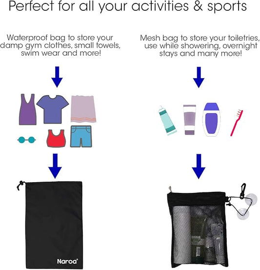 Naroa Waterproof Multifunctional Toiletry Shower Bag for Gym, Travel, Business and Foldable Portable Hanging Bathroom Mesh Caddy with Wet & Dry Storage Suction Hook Tote for Men Women