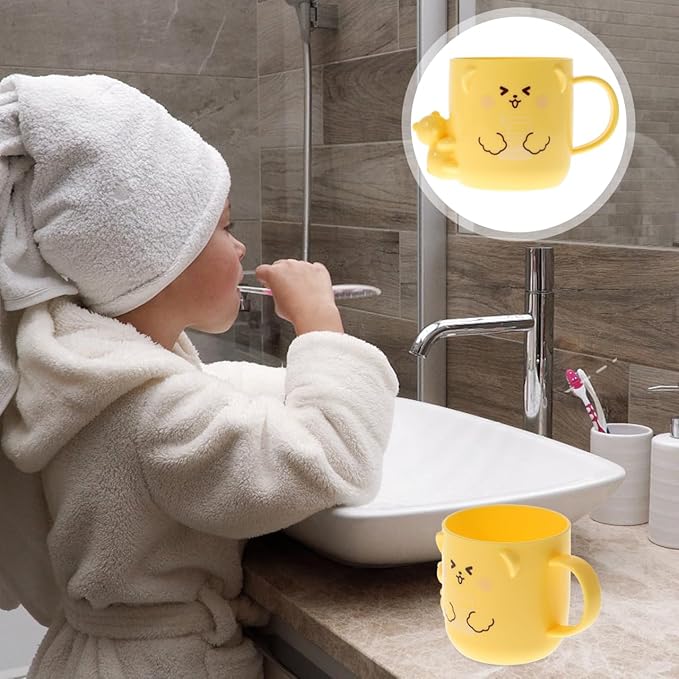 Cartoon Mouthwash Cup for Kids Cute Plastic Toothbrush Holder with Handle Portable Bathroom Tumbler for Children S Oral Care and Travel 3.34X3.34X3.93 Inches