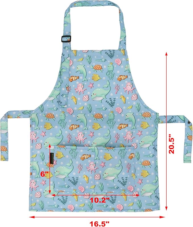 BeeGreen Kids Cooking Aprons w Adjustable Strap Kitchen Aprons w Front Pocket for Kids Toddler Painting Baking Artist