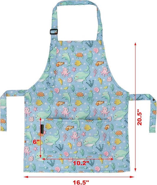 BeeGreen Kids Cooking Aprons w Adjustable Strap Kitchen Aprons w Front Pocket for Kids Toddler Painting Baking Artist