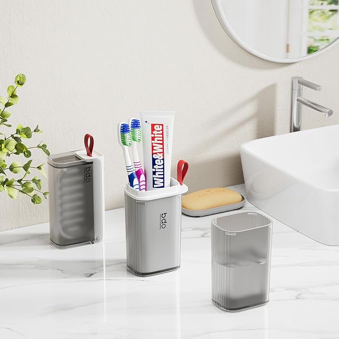 VITVITI Travel Soap Case Container, Portable Toothbrush Travel Case Dish Tray, 7.88 Inch Toothpaste Traveling Toothbrush Holder Set with Cover for Trip/Bathroom/Camping, Clear Gray