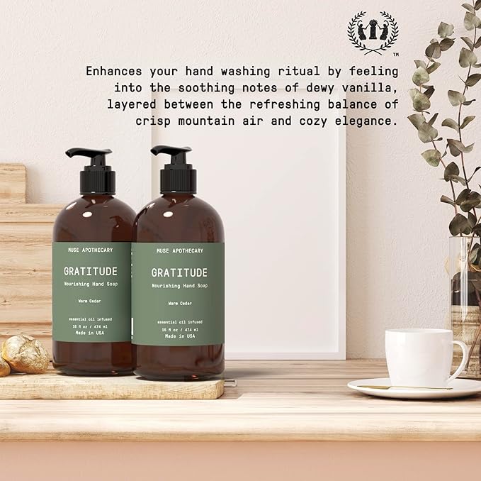 Muse Apothecary Hand Ritual - Botanical Collection - Aromatic and Nourishing Hand Soap, Infused with Natural Aromatherapy Essential Oils - 16 oz, Warm Cedar, 2 Pack