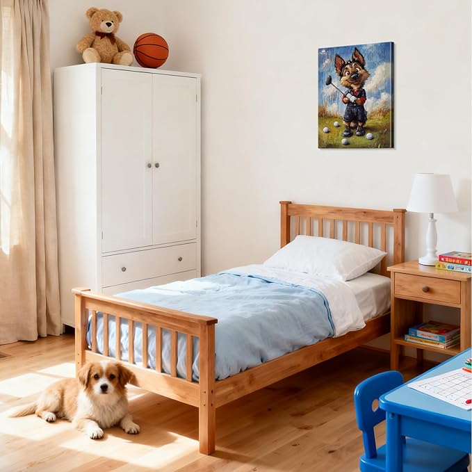 YOUHONG Animal Wall Art Animal Pictures Wall Decor Dog Painting with Inner Wooden Frame - Lightweight, Sports Decor for Boys Bedroom Living Room Decoration Ready to Hang (12x15.7 Inches)