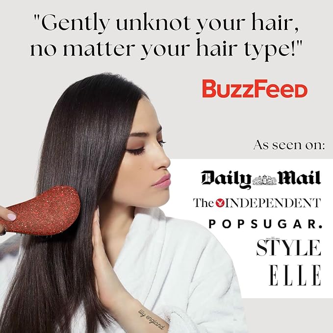 Lily England Detangler Brush & Comb Set - Lightweight Wide Tooth Detangling Tool for Women & Kids - Smooths Curly, Straight, Dry, Fine, & Thick Hair, Red Glitter