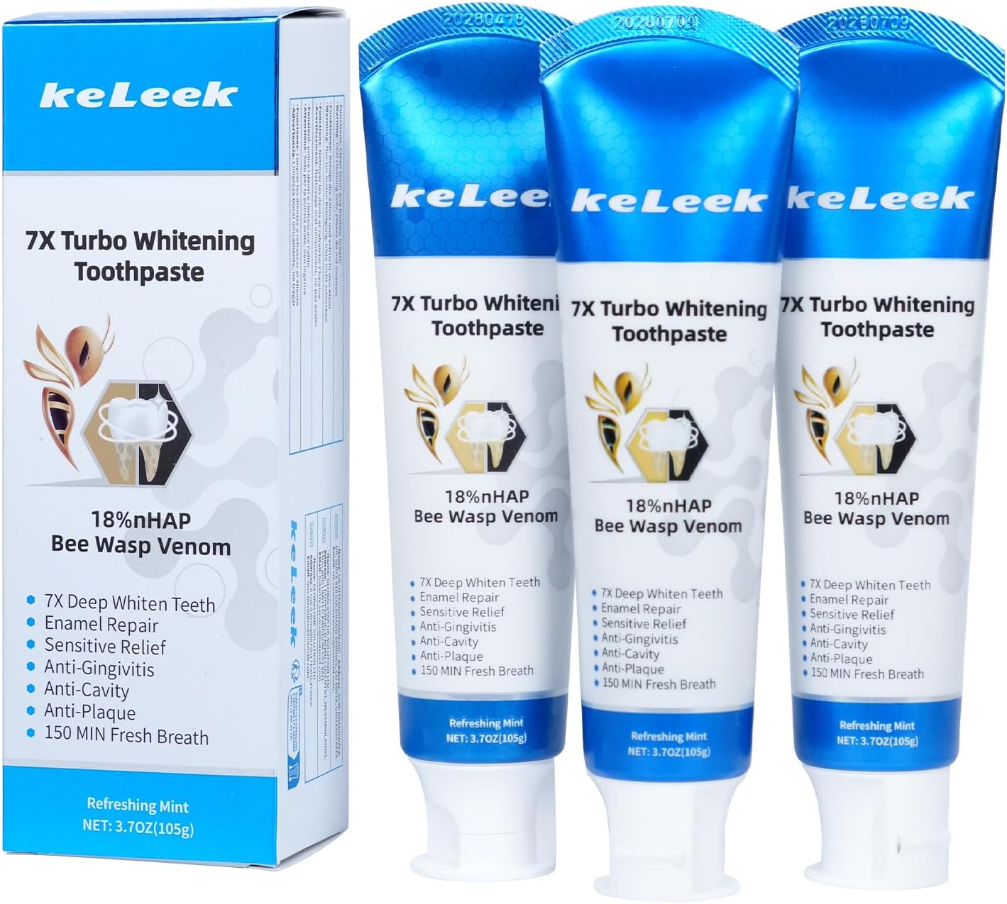 3-Pack 7X Turbo Whitening 18% Nano Hydroxyapatite Bee Wasp Venom Toothpaste for Remineralizing Enamel Repair,Sensitive Relief,Anti-Gingivitis,Anti-Cavity,Anti-Plaque -150 MIN Fresh Breath