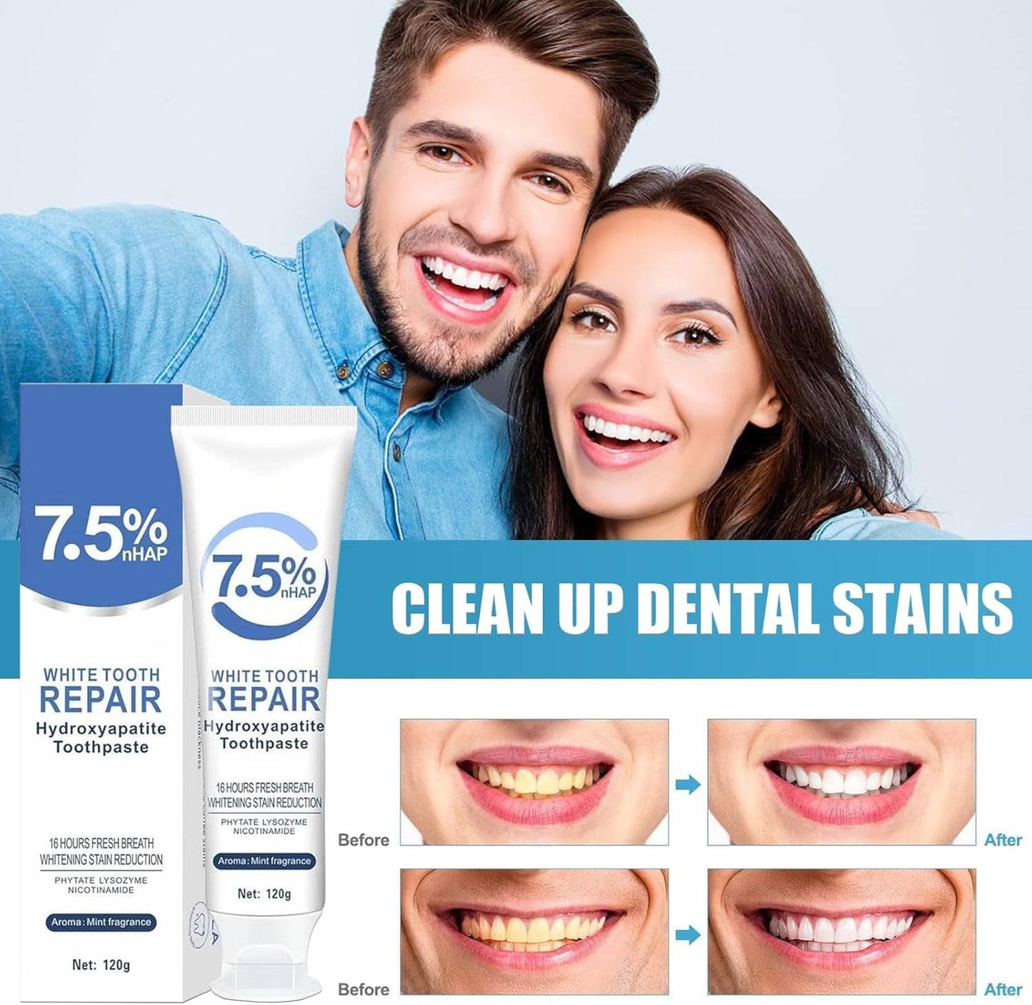 2PCS Hydroxyapatite Toothpaste, Deep Cleansing Toothpaste, Advanced Enamel Protection, Gentle and Effective Formula, Fresh Mint Flavor, for Sensitive Teeth