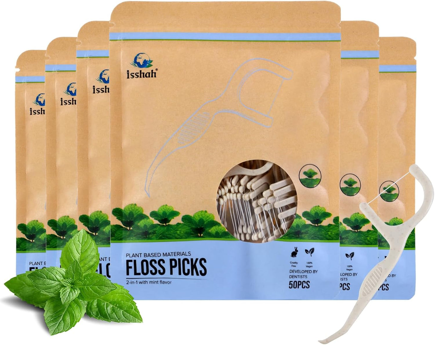 Floss Picks (300 Count) – Plant Based Dental Floss Picks for Superior Oral Care, Dental Hygiene, and Gum Health, Cruelty Free Tooth Floss Picks Single Thread (Mint)
