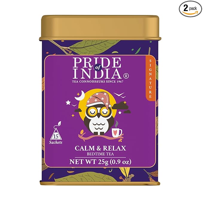 Pride of India | PACK of 2 - Sip and Relax : Bedtime Tea | 15 Pyramid Full Leaf Individually Wrapped Tea Bags| 100% Natural Blend of White Tea & Herbs from Single Origin | Calming and Soothing
