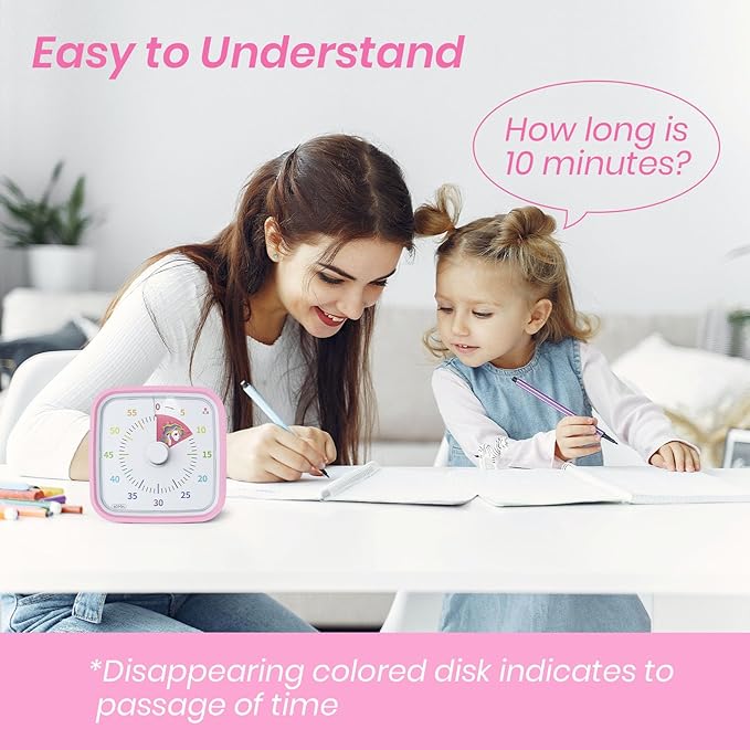 Yunbaoit Visual Timer with Protective Case, Unicorn Disk 60 Minute Countdown Timer for Kids and Adults, Silent Time Management Tool(Pink)