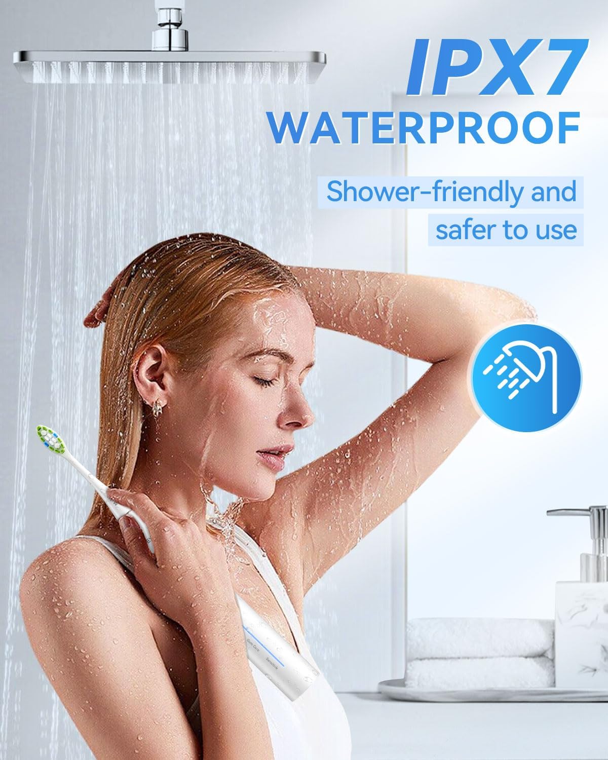 Sonic Electric Toothbrush with 40000VPM Cleaning Power for Adults&Kids, 60-Day Battery Life Rechargeable Power Toothbrush with 5 Modes, 2-Min Smart Timer, 7 Brush Heads & Travel Case (White, 1 Count)