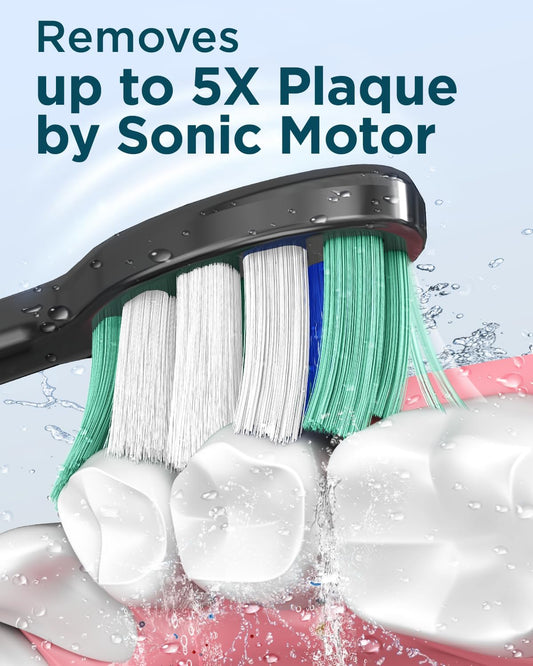 Rtauys 2 Pack Electric Toothbrush for Adults - 2 Rechargeable Electric Toothbrushes with 12 Brush Heads & 2 Travel Cases, Power Electric Toothbrush with Holder, 120 Days Battery Life - Black+White