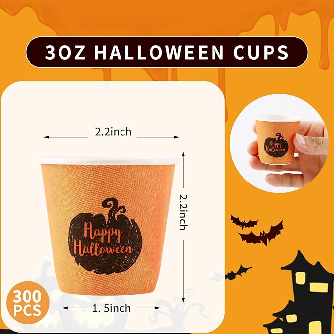 Tamone 300 Pack Halloween Cups 3 oz Bathroom Cups, Small Mouthwash Cups, 3 oz Paper Cups Disposable,3oz Orange Paper Cups for Party, Picnic, BBQ, Travel, Home and Event