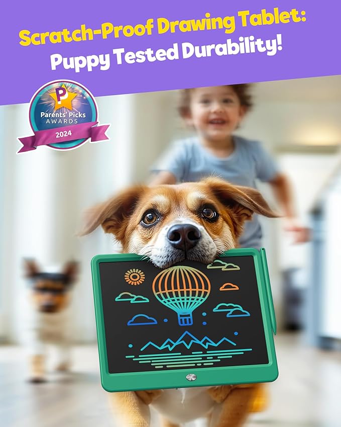 TEKFUN LCD Writing Tablet for Kids Boys Toys, 12 Inch Erasable Doodle Board Colorful Drawing Pad, Board Games Outdoor Travel Toys Gifts for Toddlers Boys Adults (Green)