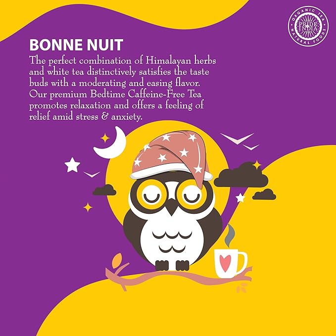 Pride of India | PACK of 6 - Sip and Relax : Bedtime Tea | 15 Pyramid Full Leaf Individually Wrapped Tea Bags| 100% Natural Blend of White Tea & Herbs from Single Origin | Calming and Soothing