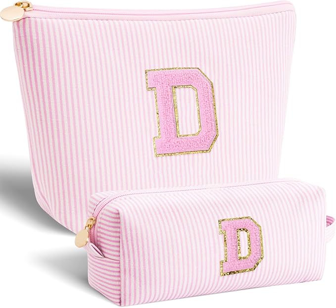 Personalized Makeup Bag for Women Girls - Fashion Cosmetic Bag Trendy Travel Toiletry Bag with Initials Letter - Teen Gifts - Pink,D