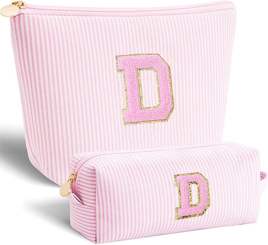 Personalized Makeup Bag for Women Girls - Fashion Cosmetic Bag Trendy Travel Toiletry Bag with Initials Letter - Teen Gifts - Pink,D