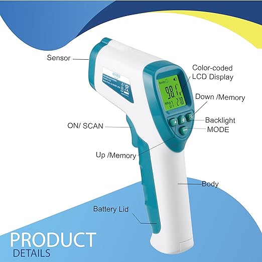 Elate Forehead Thermometer | Baby Thermometer for Adults, Kids, Infants | No-Touch Digital Infrared with Fever Alarm | Home Medical Grade for Nurse Accessories | Newborn Essentials