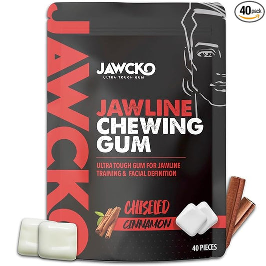 JAWCKO Ultra-Tough Jawline Chewing Gum | Get a Stronger, Squarer Jawline | Cinnamon Jaw Training Hard Gum | 15X Strength | Chisel, Sculpt, & Tone your Jaw | Facial Fitness Mewing Gum | 40 Pieces/Pack