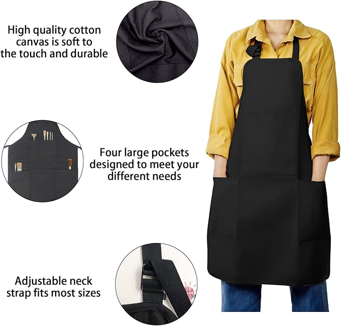 FreeNFond Kids Apron Adjustable Child Apron with 4 Pockets for Baking Painting